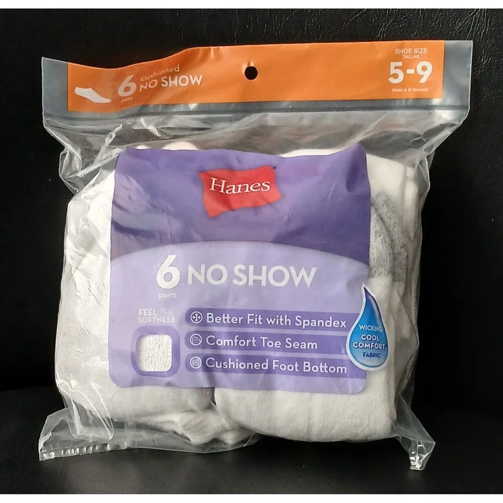 Hanes Women's Cool Comfort Breathable No Show Socks 6 Pair Size 5-9. Sealed. New